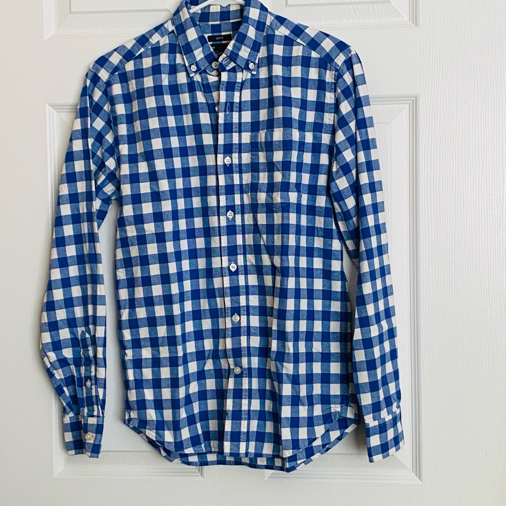 Gap Blue and White Checkered Men's Shirt